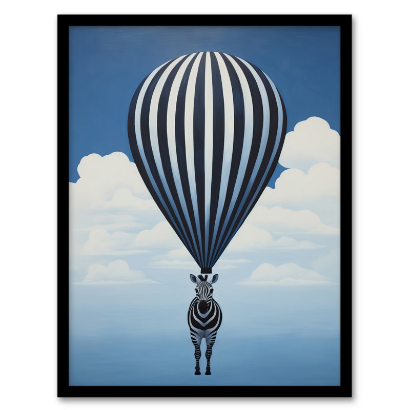Surreal And Stripes Zebra Balloon Adventures Over Clouds - Single Picture Frame Print