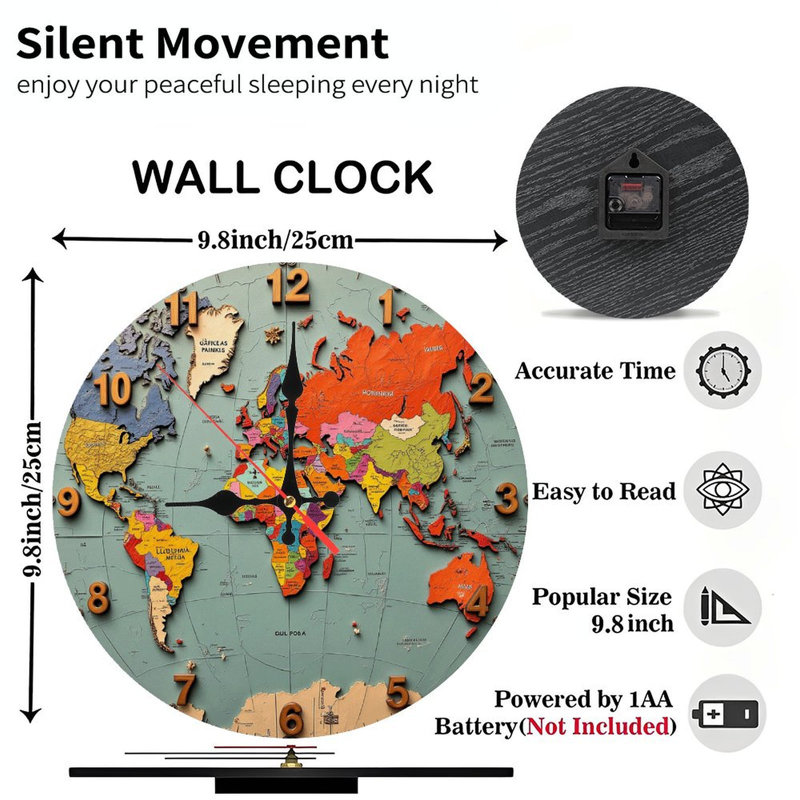 Horloge murale mappemonde avec chiffres