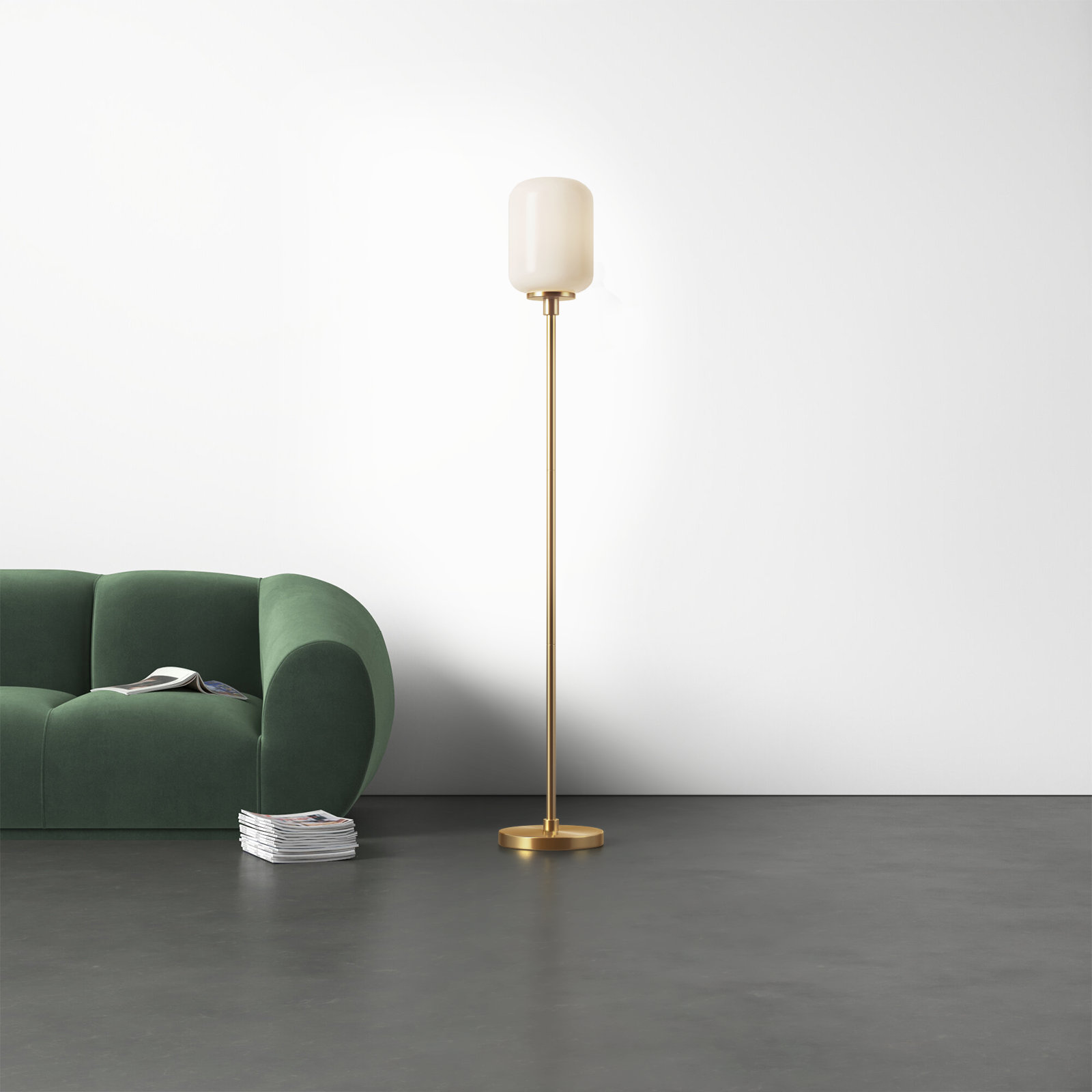 Boystown 69'' Floor Lamp, Brass, White