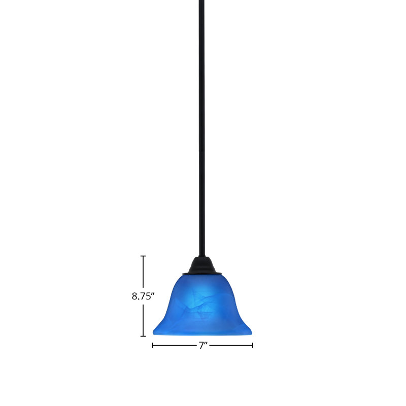 Luminaire suspendu Paramount, fini noir mat et verre italien bleu de 7 po