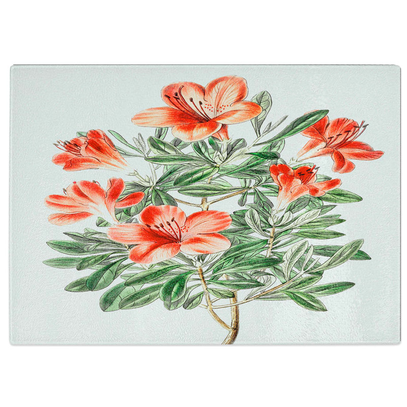 Tempered Glass Chinese Azalea Flowers Chopping Board, 39 cm W x 28.5 cm L