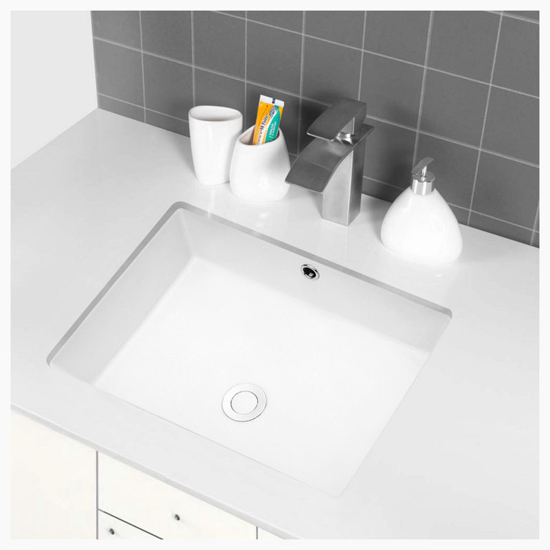 Lavabo de salle de bain rectangulaire encastré en céramique blanche avec trop-plein 15,5 po Hewei