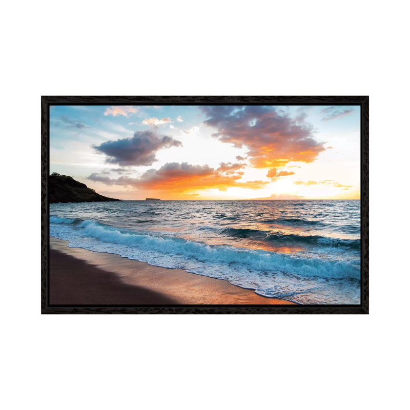 Maui Black Sand Beach by Lucas Moore - Print on Canvas, Black Framed, 101.6 cm H x 66.04 cm W