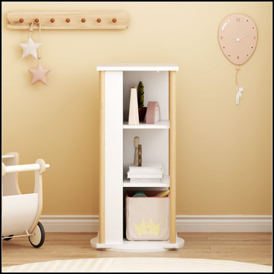 Bibliothèque à 360 ° pour enfants avec tableau noir, bibliothèque de plancher en bois à 3 niveaux et rangement pour jouets, présentoir à livres pour tout-petits, chambre d'enfant et salle de jeux