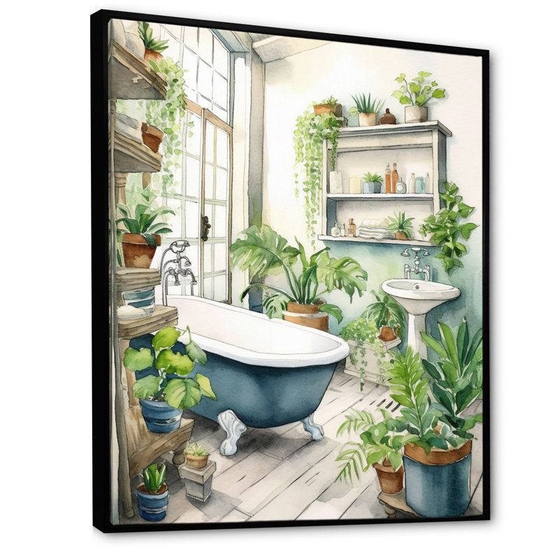 «Bathroom Botanical Dream I», reproduction sur toile, H 32 po x l 24 po x P 1 po, Cadre flottant noir