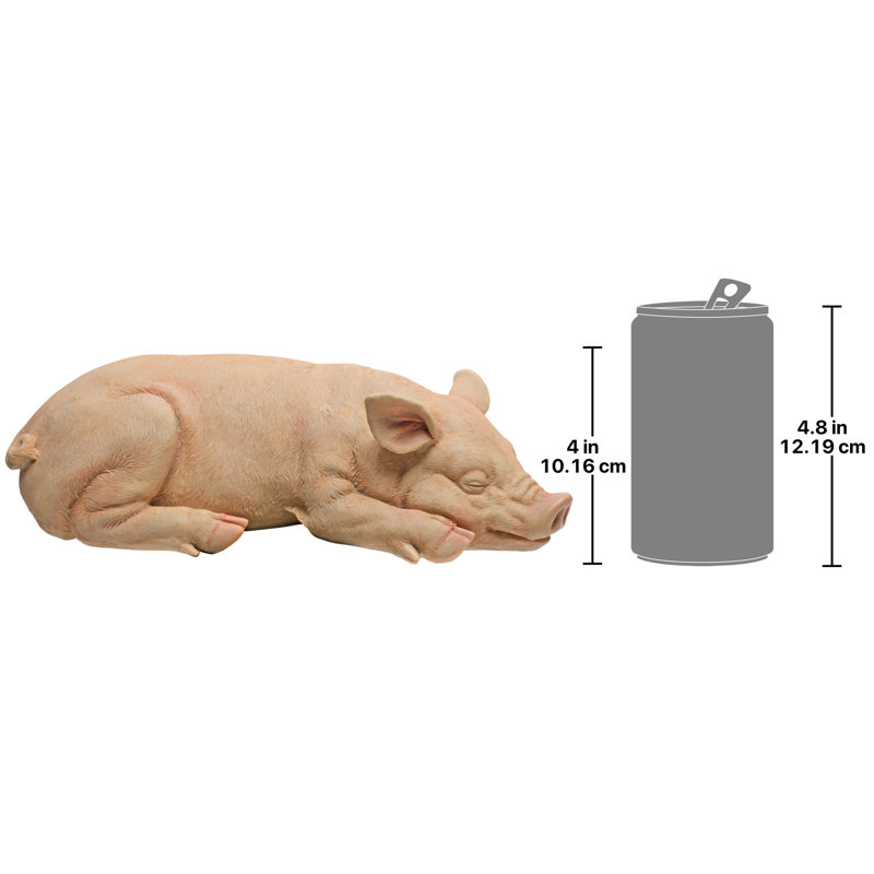 Adorable Beige Resin Sleeping Pig Garden Statue