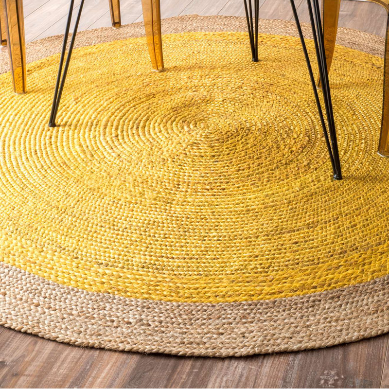 Wisser Jute/Sisal Yellow Area Rug, Round 4'