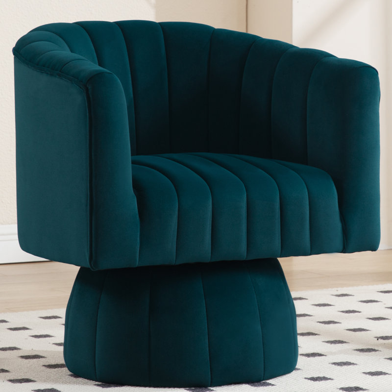 28'' Wide Velvet Modern Upholstered Swivel Barrel Chair, Green Velvet
