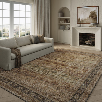 8' X 10' Brown Beige And Green Floral Medallion Washable Area Rug
