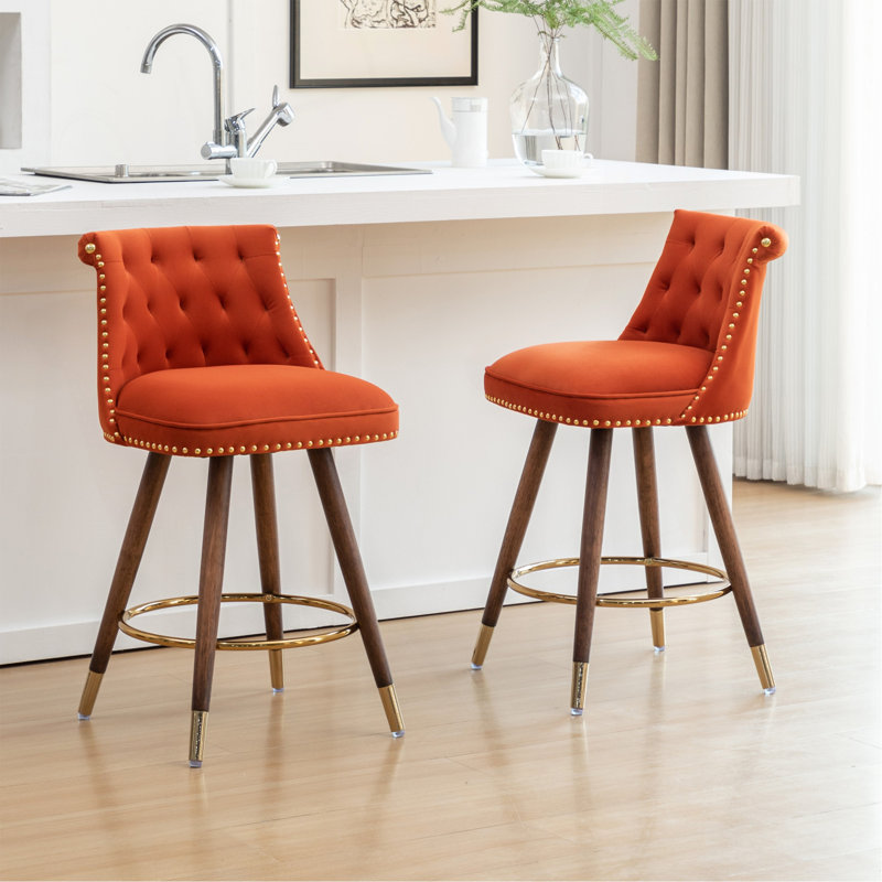 Ensemble de 2 tabourets de comptoir capitonnés avec garniture cloutée Roundhill Furniture Elvara, Orange