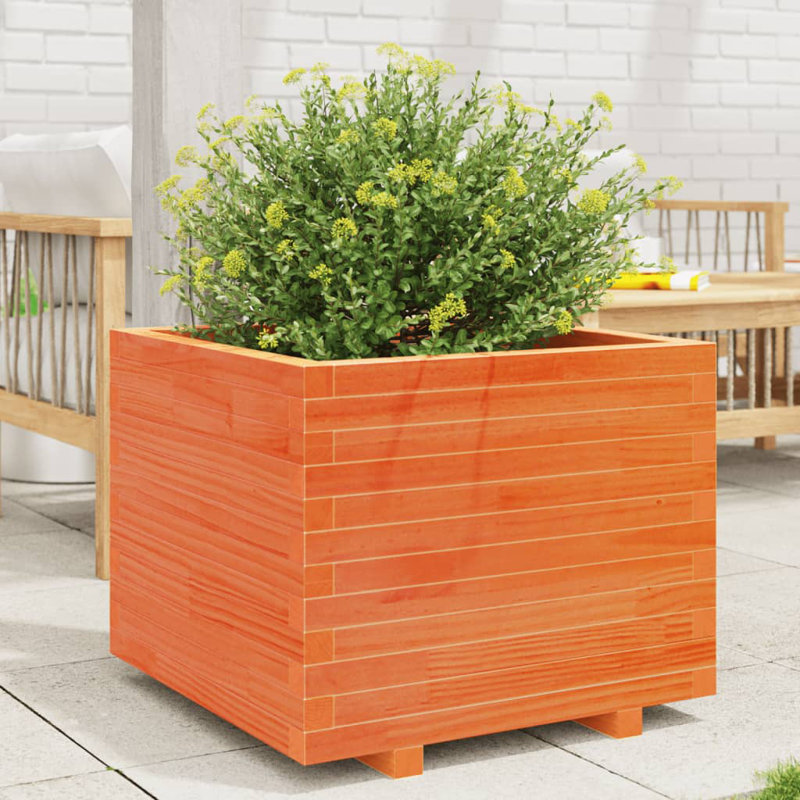 9 Wood Planter, 49.5cm H x 60cm W x 60cm D, Wax brown