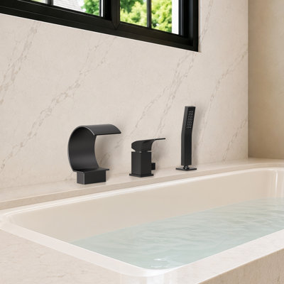 Robinet de baignoire romaine à fixation sur le comptoir, robinet de baignoire 3 trous avec douchette