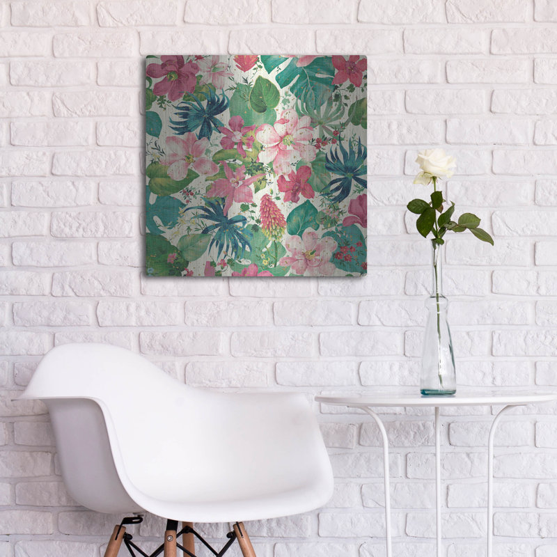 «Tropical Dream Bright On Cream 1 Teal and Gold» par Danhui Nai, art mural en métal, H 24 po x l 24 po