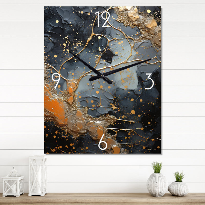 Horloge murale abstraite abstraite dorée et noire I - Collages abstraits, Grand