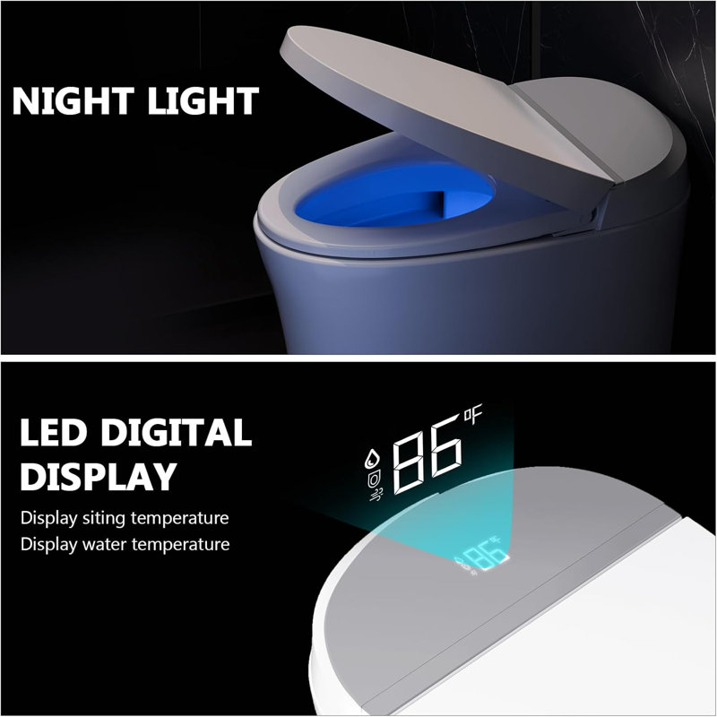 Senfot Smart Toilet, Foot Sensor, Automatic Flush When Standing Up, Heated Seat and Night Light, Toilets for Bathrooms Comfort, Powerful Flushing American Standard Toilet, White