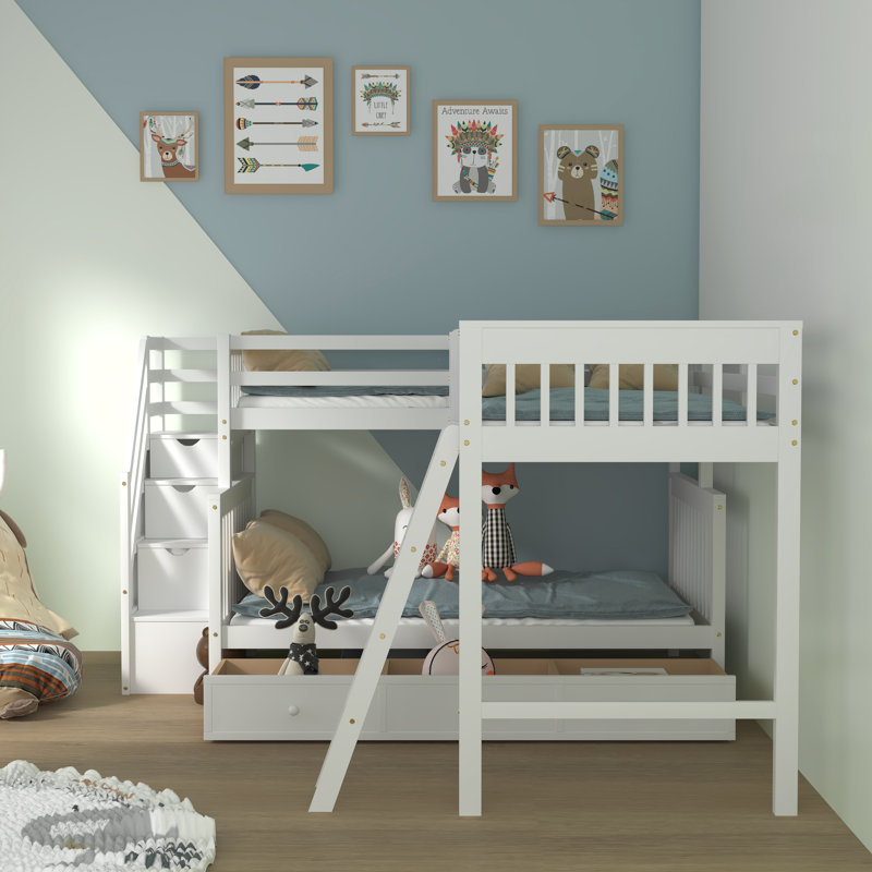 Esofina Kids Twin Over Full Bunk Bed with Drawers, White