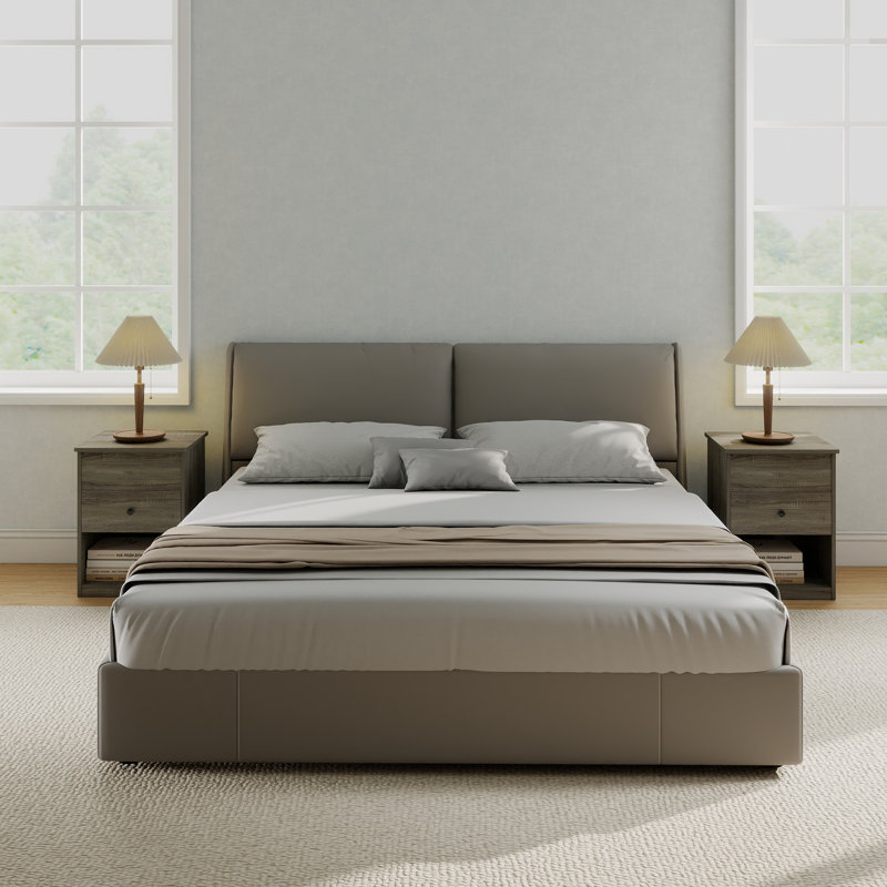 Table de chevet moderne à plateau relevable 17,72 po x 17,72 po x 23,43 po, Gris chêne français