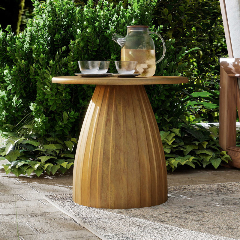 Round Patio Side Table, Metal Steel Outdoor Side Table, Patio Accent End Table, Brown
