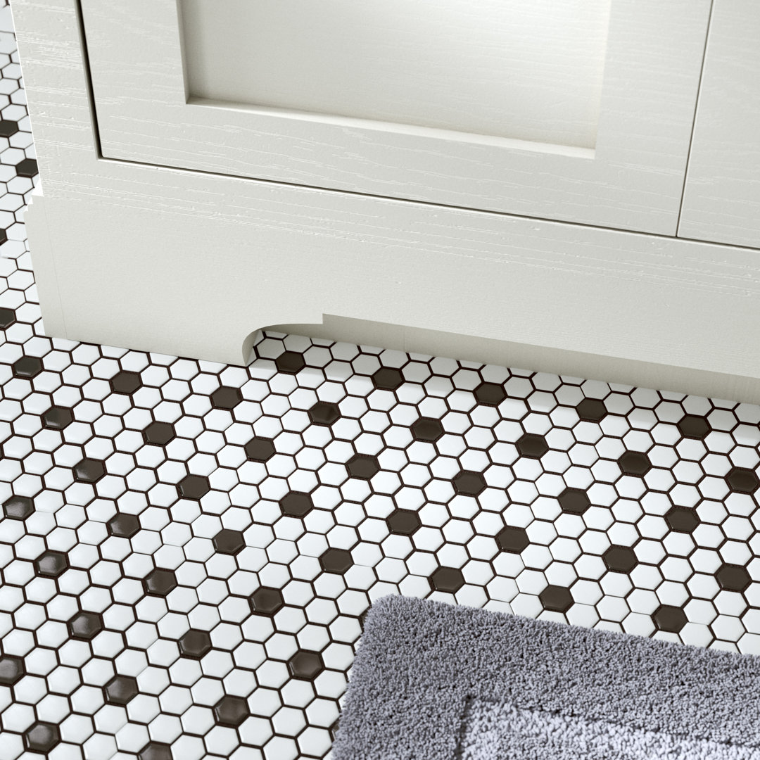 Metro 1" Hex Glossy White with Black Dot 10-1/4" x 11-7/8" Porcelain Mosaic Floor and Wall Tile Merola Tile