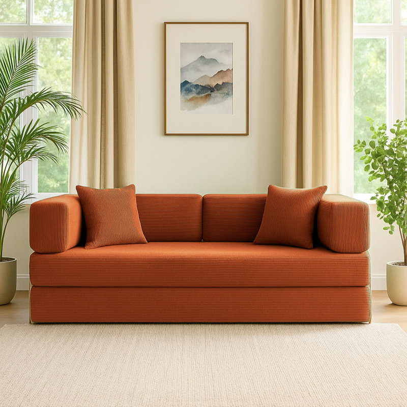 Luna Convertible Sofa Bed, Orange