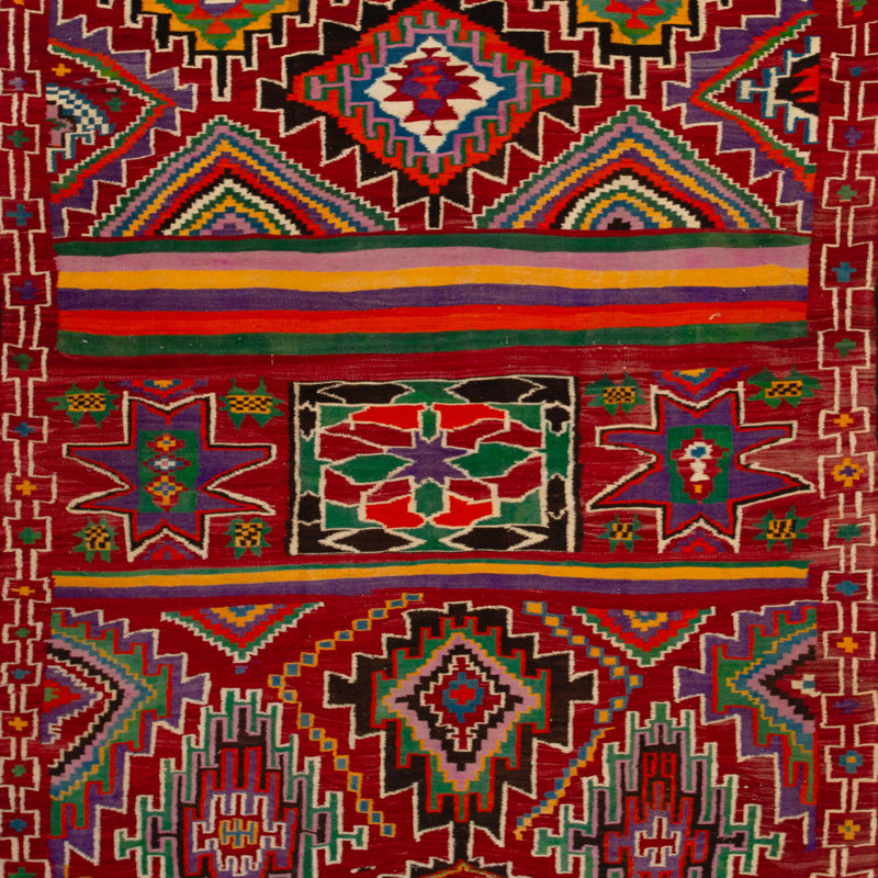 Red Vintage Flatweave Wool Turkish Kilim - 6'7"" x 11'6""