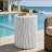 Modern White Outdoor Side Table with Wavy Fluted Design - 15.75" Round, 21.97" H, MGO Material, 66 lbs Capacity, Assembly-Free for Patio, Garden, or Balcony