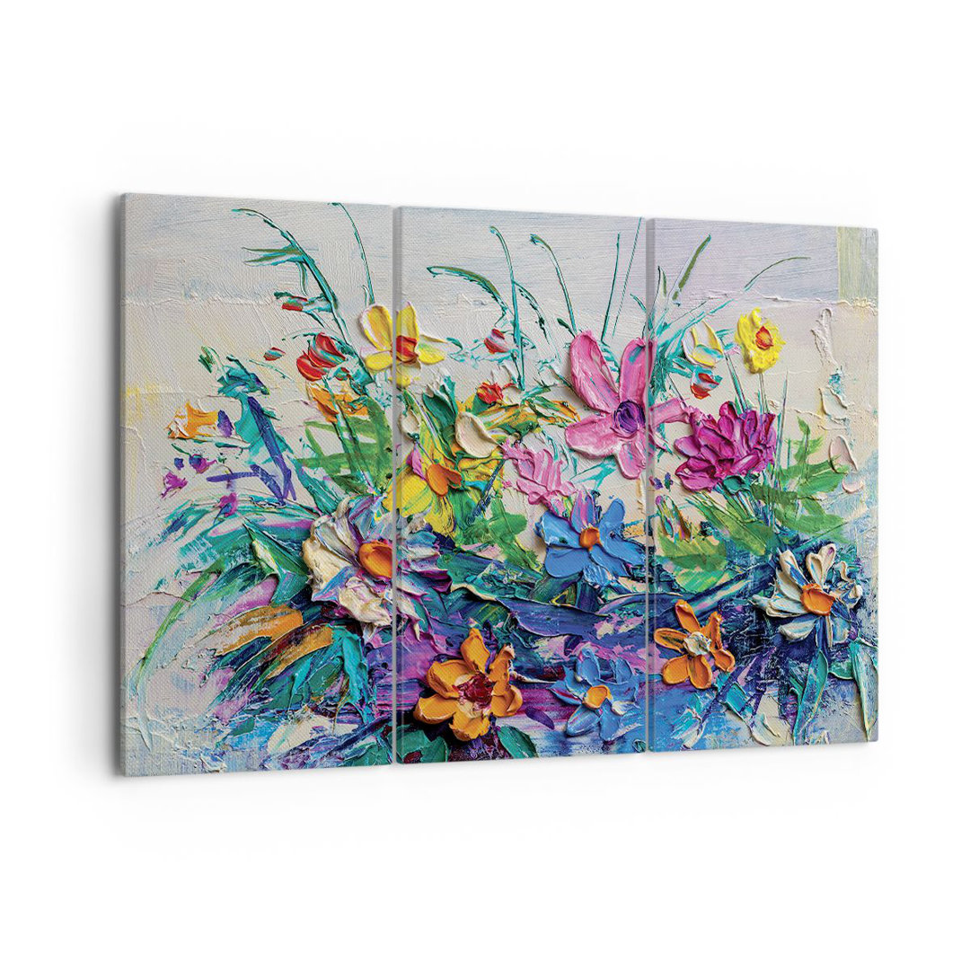 3-tlg. Leinwandbilder-Set Flowers the Colors Impasto