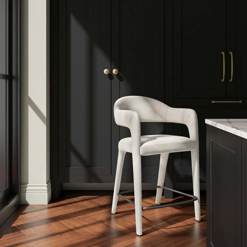 Tabouret rembourré Cathline, Tabouret de comptoir (siège d'une hauteur de 26,4, Polyester beige