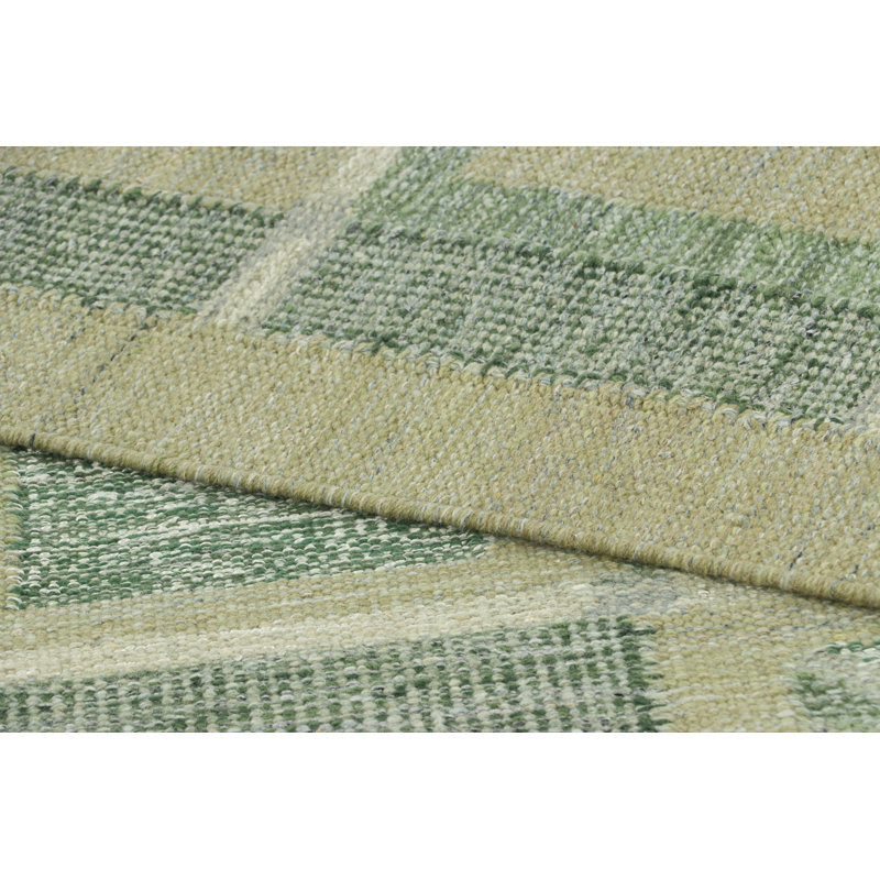 Scandinavian Wool Geometric Area Rug in Green, Rectangle 10' x 14'