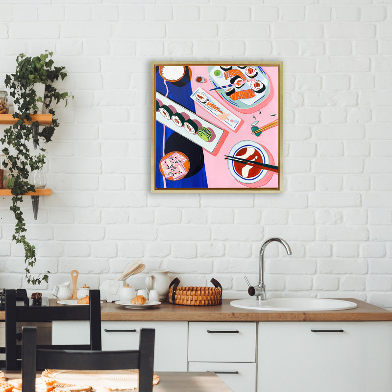 Cadre flottant vibrant avec plateau à sushi, design de Walker Noble, H 18 po x l 18 po, Cadre flottant métallique doré