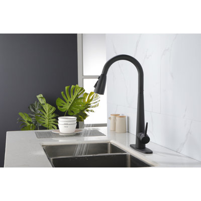 Matt Black Kitchen Faucet - High Arc Pull Down , Stainless Steel, Single Handle, Convenience Steel Tap Arc, Finish