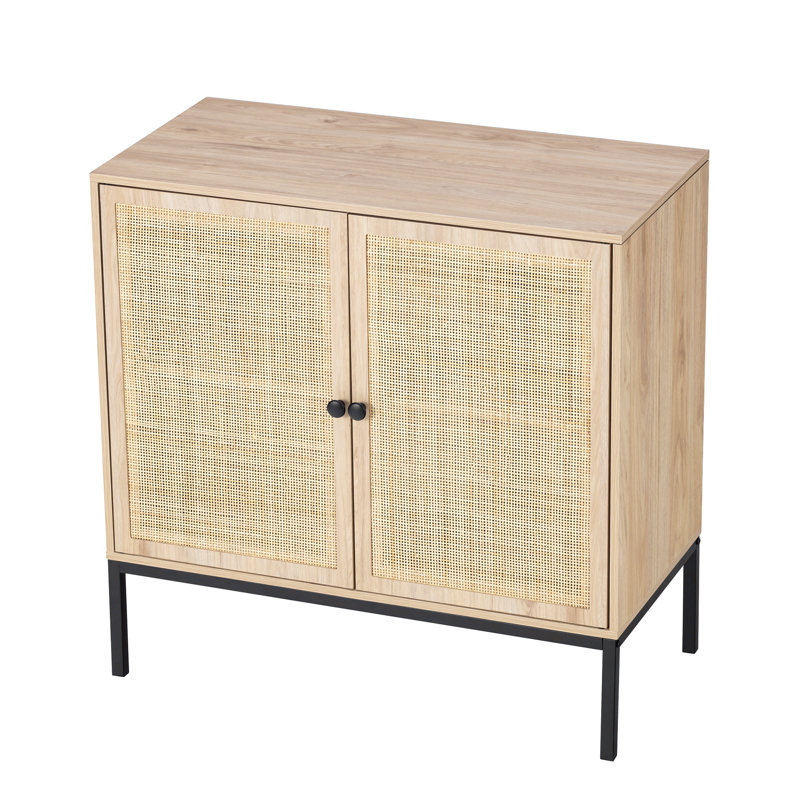 Set of 2 Rolland A Console Table Side Table with Rattan Door