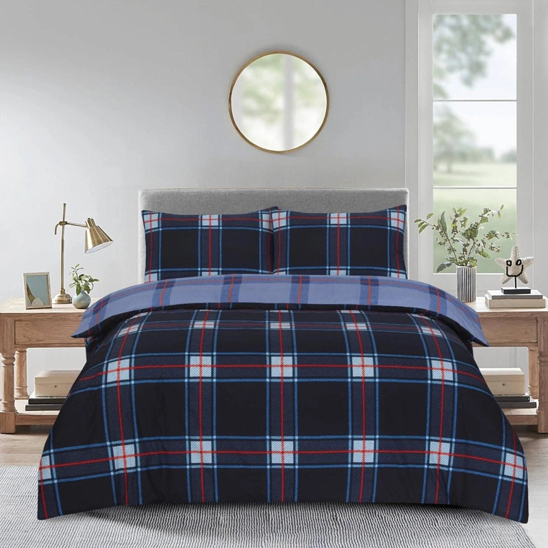 Cotton Patchwork Duvet Cover Set, Single Duvet Cover Set + 2 Additional Pieces, Navy Patchwork