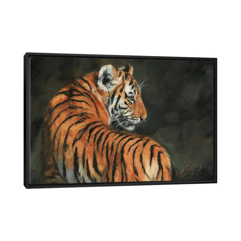 «Tiger at Night», impression sur toile, H 18 po x l 26 po x P 1,5 po, Toile avec cadre noir, Pas de tapis