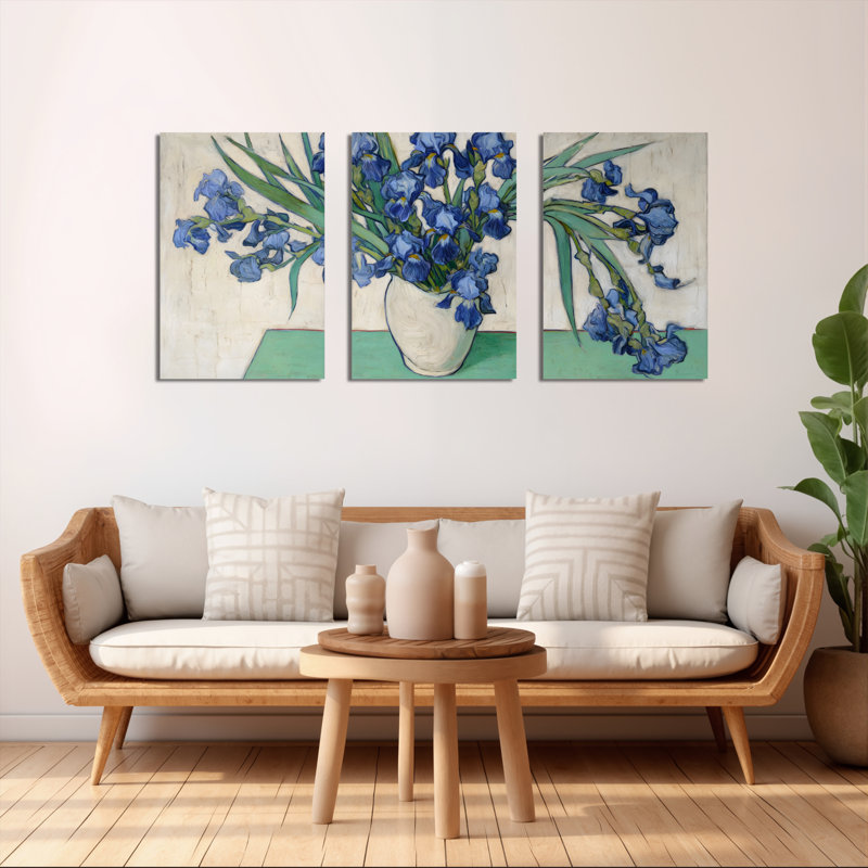 «Blue Iris», reproduction d'art sur toile tendue sur toile, ensemble de 3, H 18 po x l 36 po
