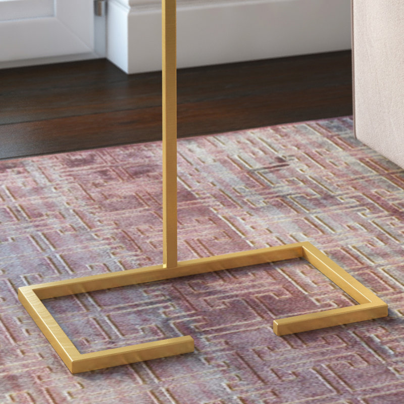 Worcester Glass Top Sled End Table, Gold / White