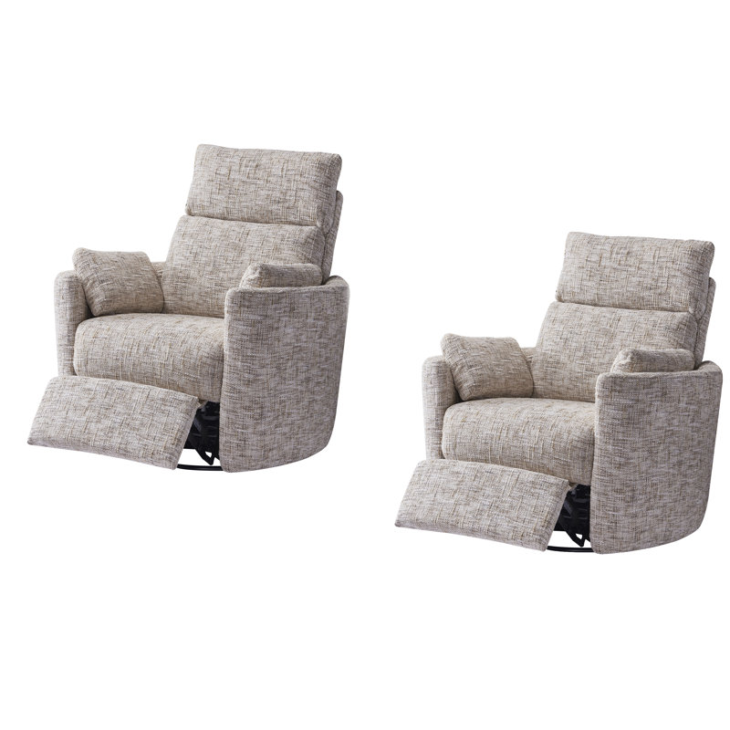 Upholstered Fabric Modern Power Rock Swivel Recliner Chair Set Of 2, Brown