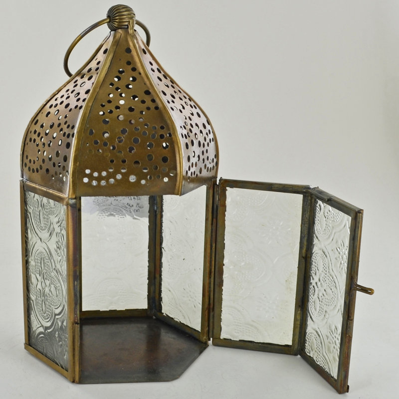 Pair of Moroccan Style Metal/Glass Lanterns