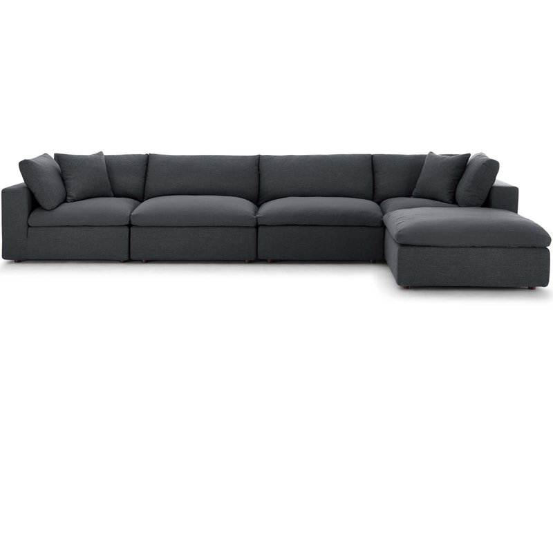 Modway Copper Grove Hrazdan Fabric/Wood Down-filled Over-stuffed 5-piece Sectional Sofa Set, Gray Performance Velvet