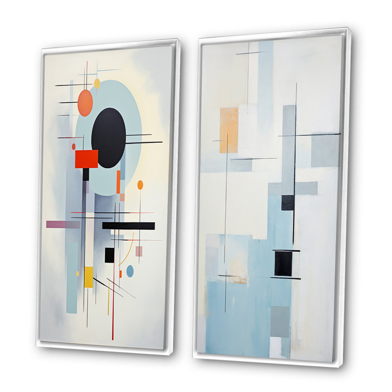 «Beige Blue Suprematism Serene Abstractions», 2 pièces, Cadre blanc, H 32 po x l 32 po