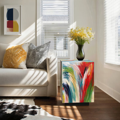 Glass Top Block End Table