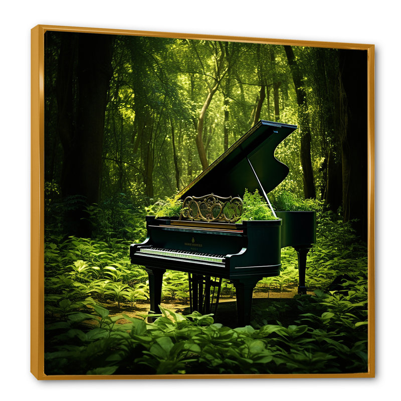 «Piano Forest Serenade II», reproduction sur toile, Cadre flottant doré, 16" H x 16" W