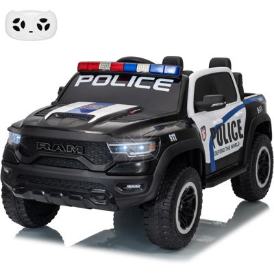 Voiture d'enfant pour enfants, voiture de police électrique à DEL avec télécommande, 3 vitesses, suspension à ressort et lumières DEL, cadeau de camion pour tout-petits