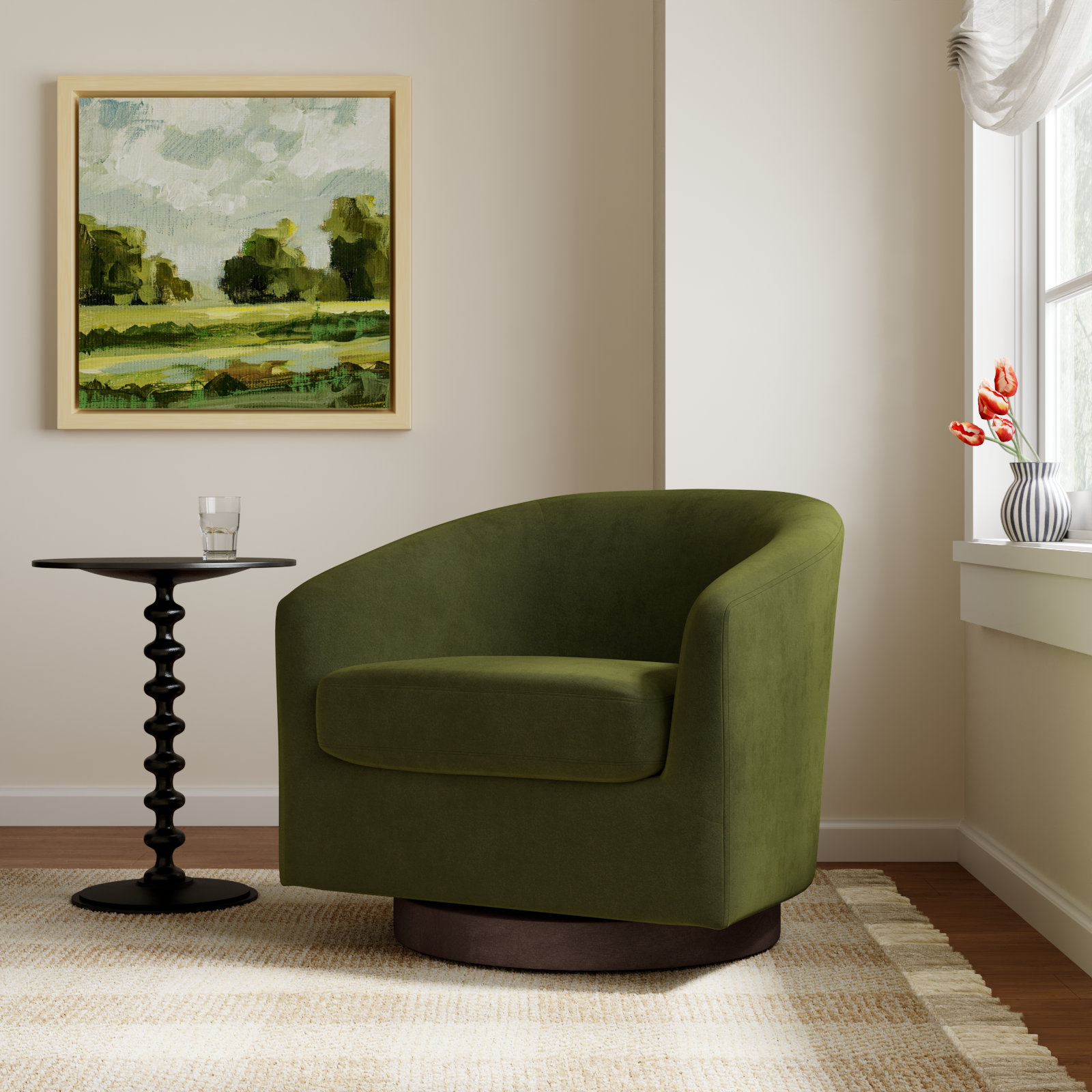 Bennett Swivel Barrel Chair, Bella Forest Performance Velvet