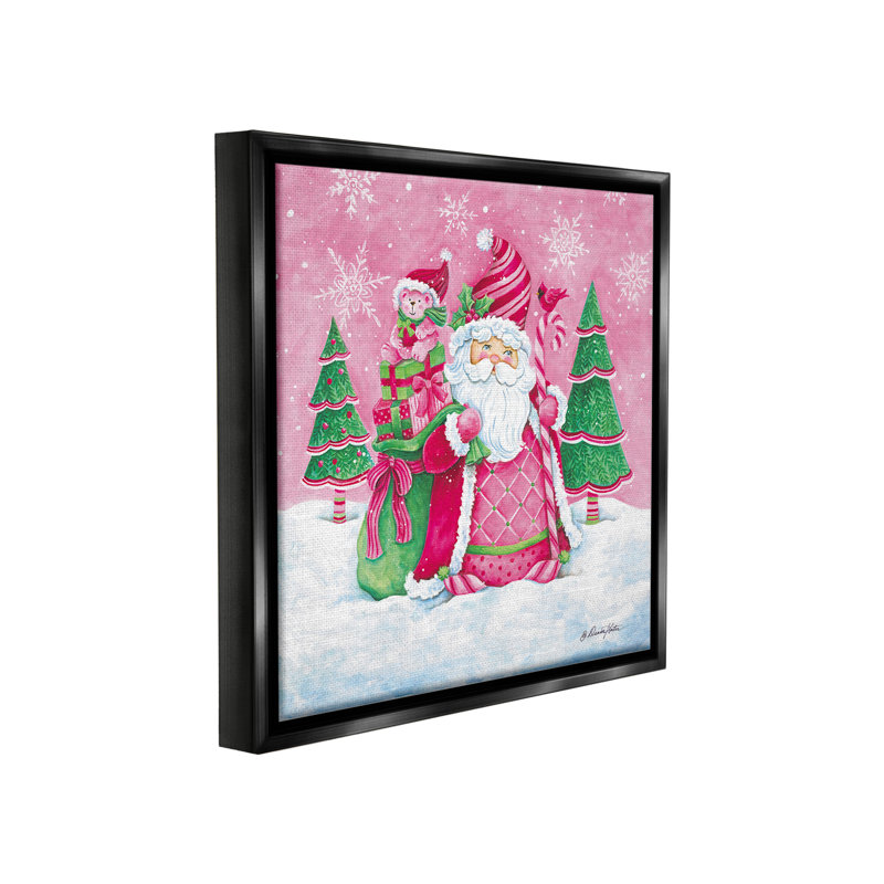 «Pink & Green Santa Scene Floater Frame» par Diane Kater sur, Cadre flottant noir de jais, H 18 po x l 18 po