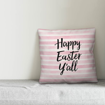  Watercolor Stripes Happy Easter Y'all Throw Pillow