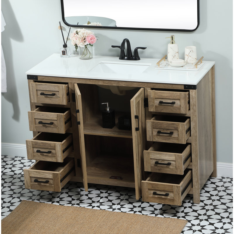 Slayton 48'' Single Bathroom Vanity with Engineered Marble Top, Natural Oak