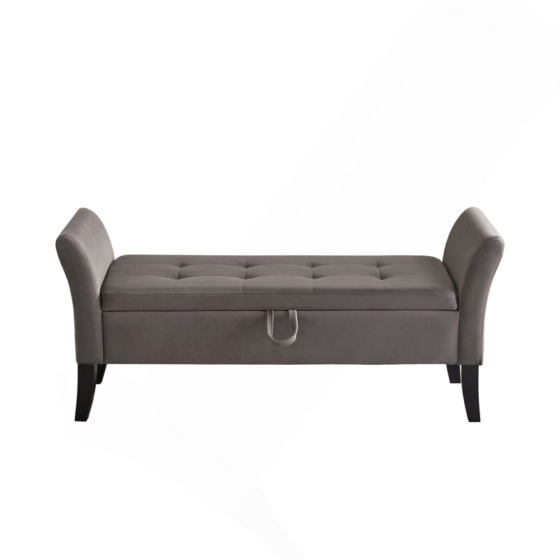 Banc de lit 51,5 po avec rangement en velours gris, 22 " H x 51.5 " L x 18.3 " D, Grey, Grey