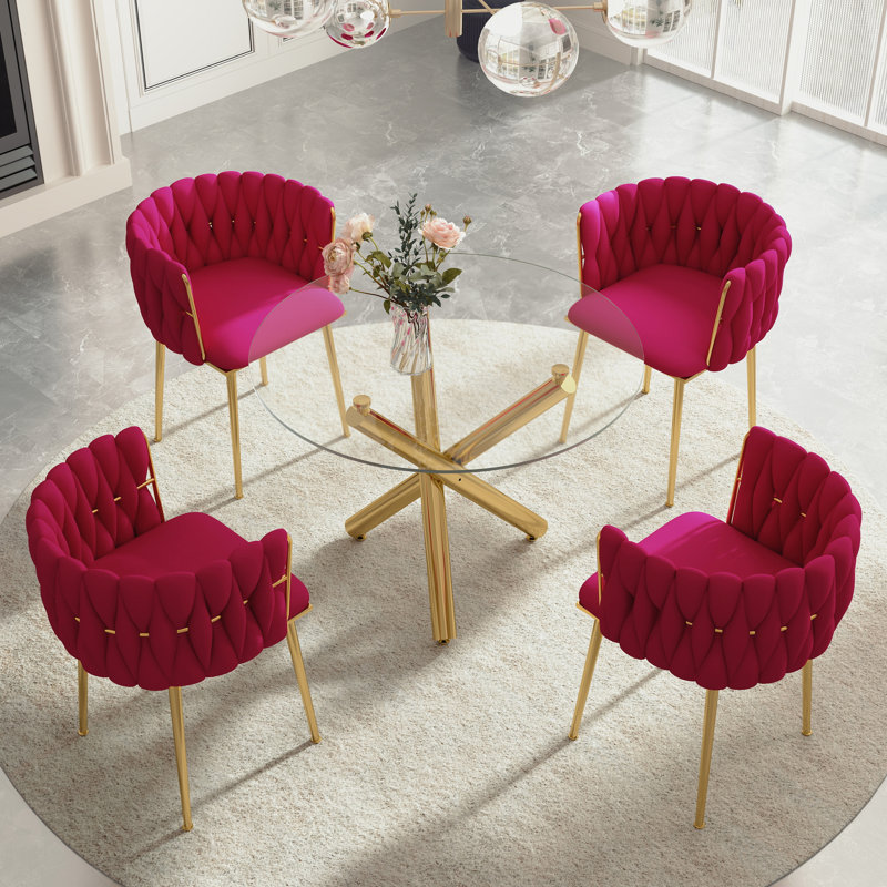 Ensemble de salle à manger Raykwan, H 29,5 po x L 42 po x l 42 po, Rose rouge, Or