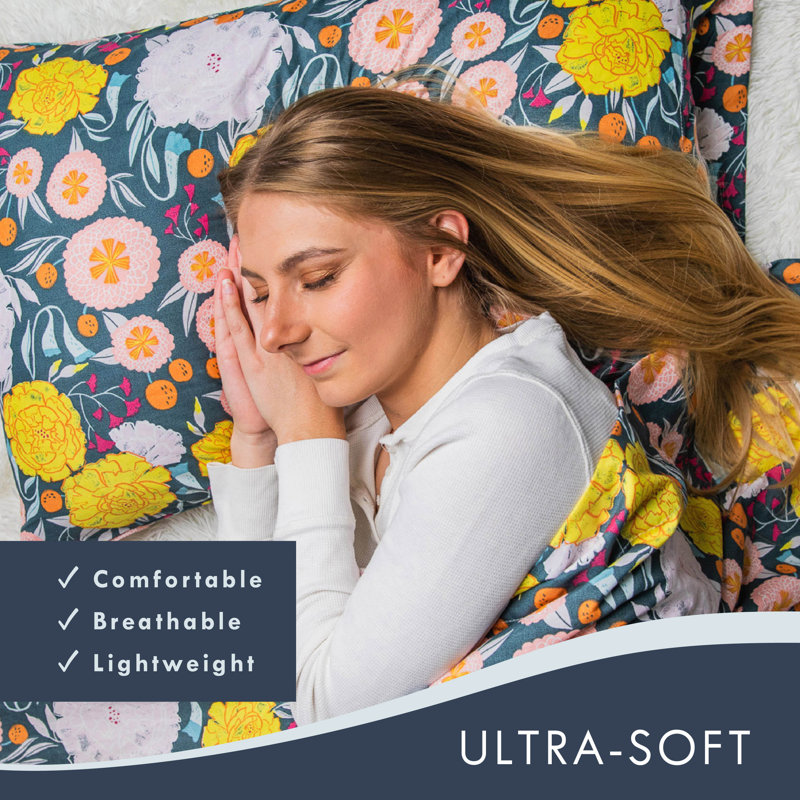 Full Size Gray and Yellow Floral Microfiber Bedding Set